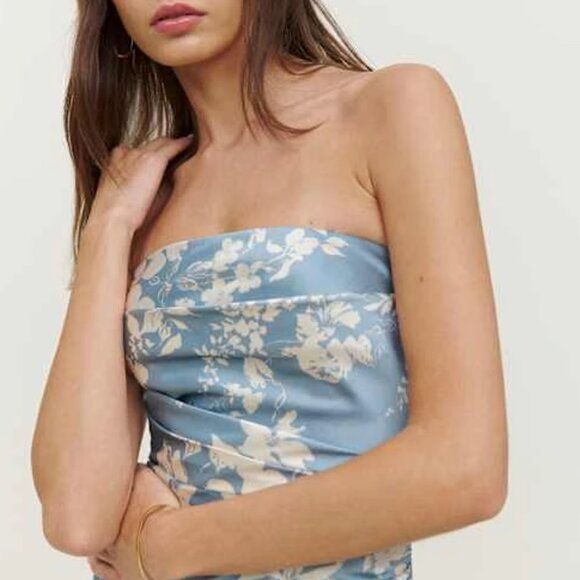 NWT Reformation Barrow Silk Maxi Dress Sz6 Aliso Blue White Floral Cocktail - Picture 3 of 10